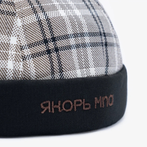 Докер портовый 25 коричнево-белая клетка / черный фактурный хлопок фото 2